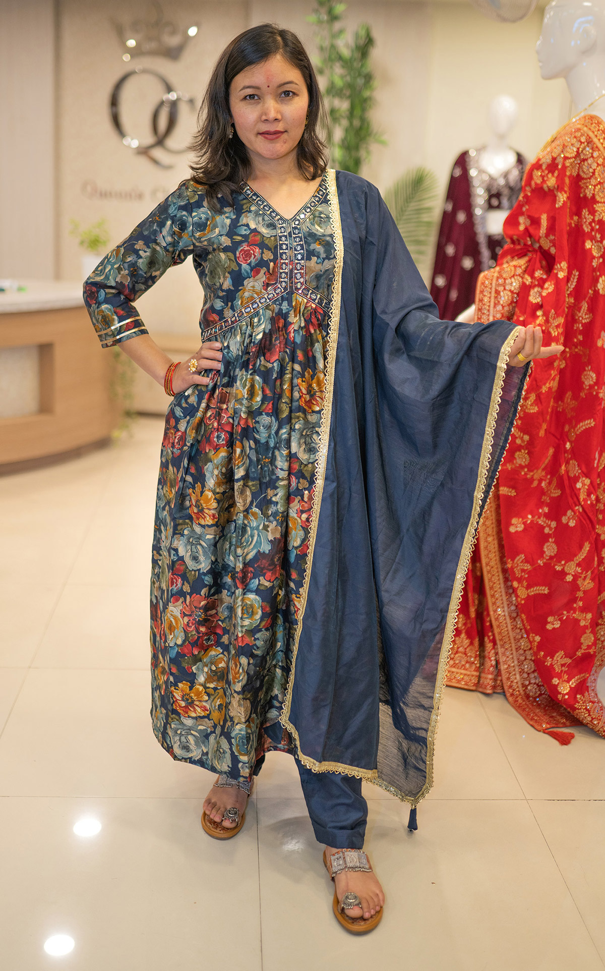 Mirror Magic Printed Crape Silk Top with Inner, Crape Silk Plain Pant, and Elegant Dupatta Featuring Silk Border (2)