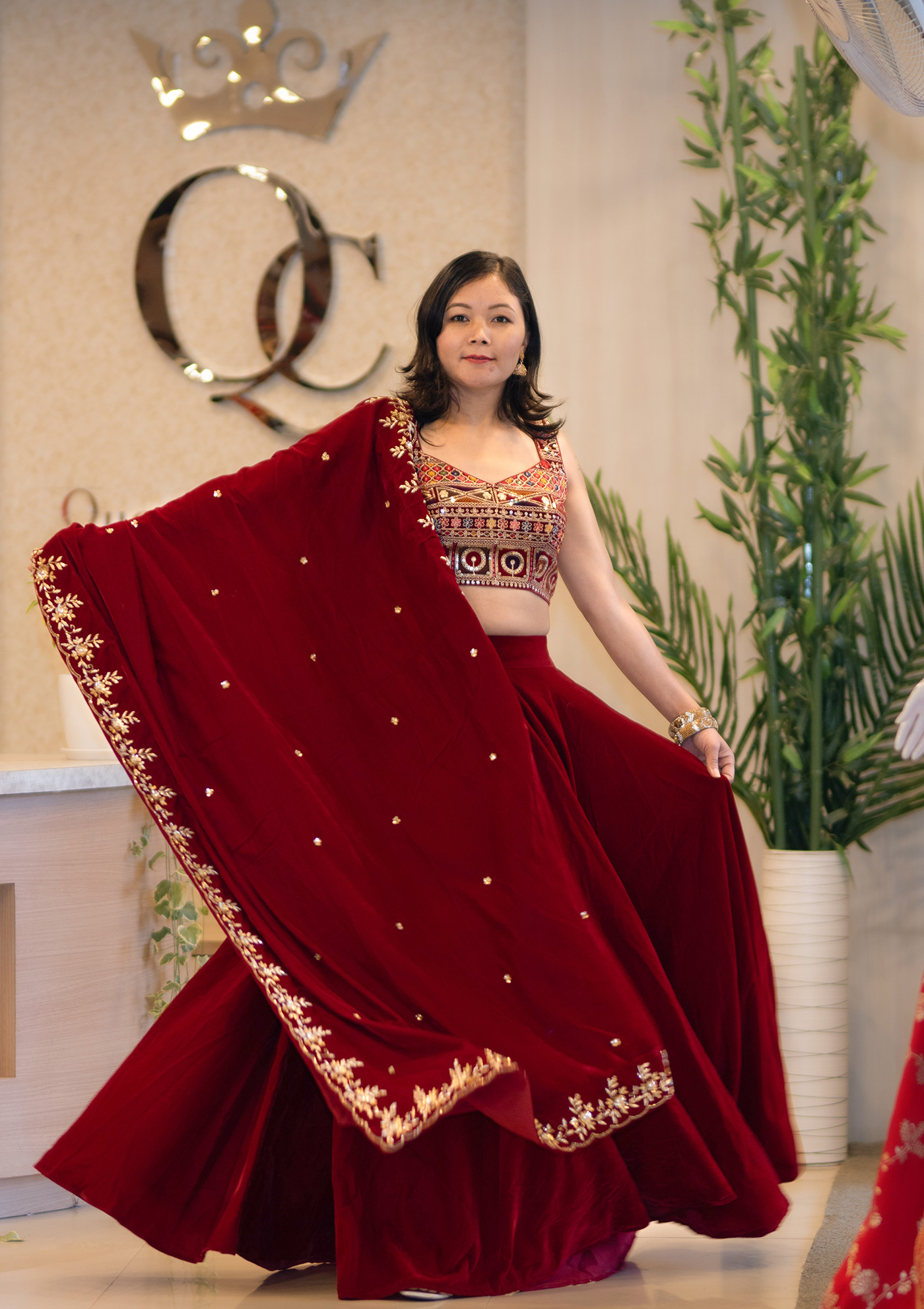 Rajasthani Velvet Fabrics Lehenga Choli With Hand Embroidered Dupatta (1)