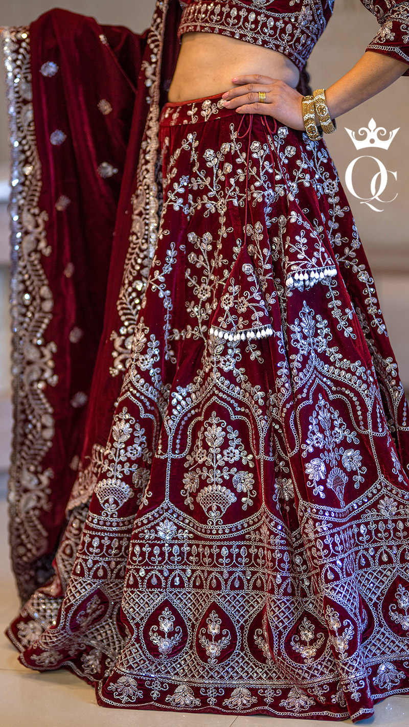 Bridal Lehenga Choli in Velvet with Silver Thread and Sequin Embroidery (3)