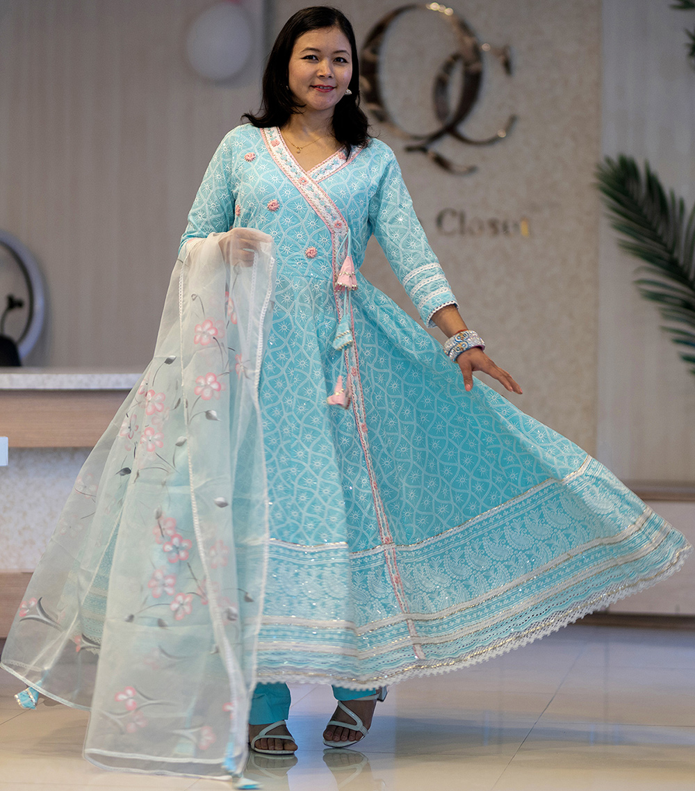 Pure Chikankari Embroidered Cotton Anarkali kurtha set (1)