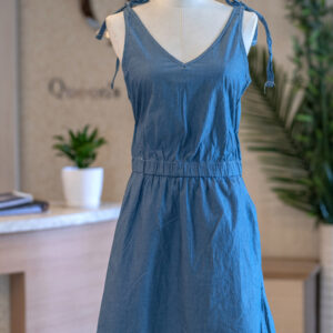 One Piece Dress Calf Length Puff Sleeve With Belt And Buttons